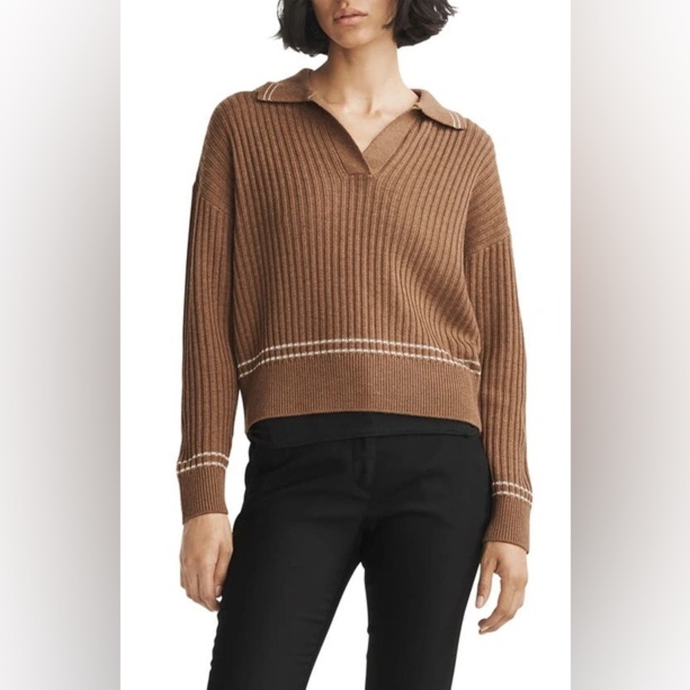 Rag & Bone Monti V-Neck Polo Extra Fine Merino Wool Long Sleeve Sweater Size S - Picture 8 of 12